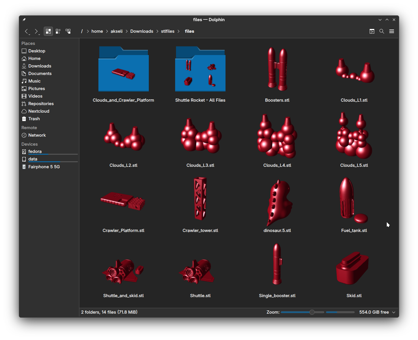 Screenshot of various STL file thumbnails