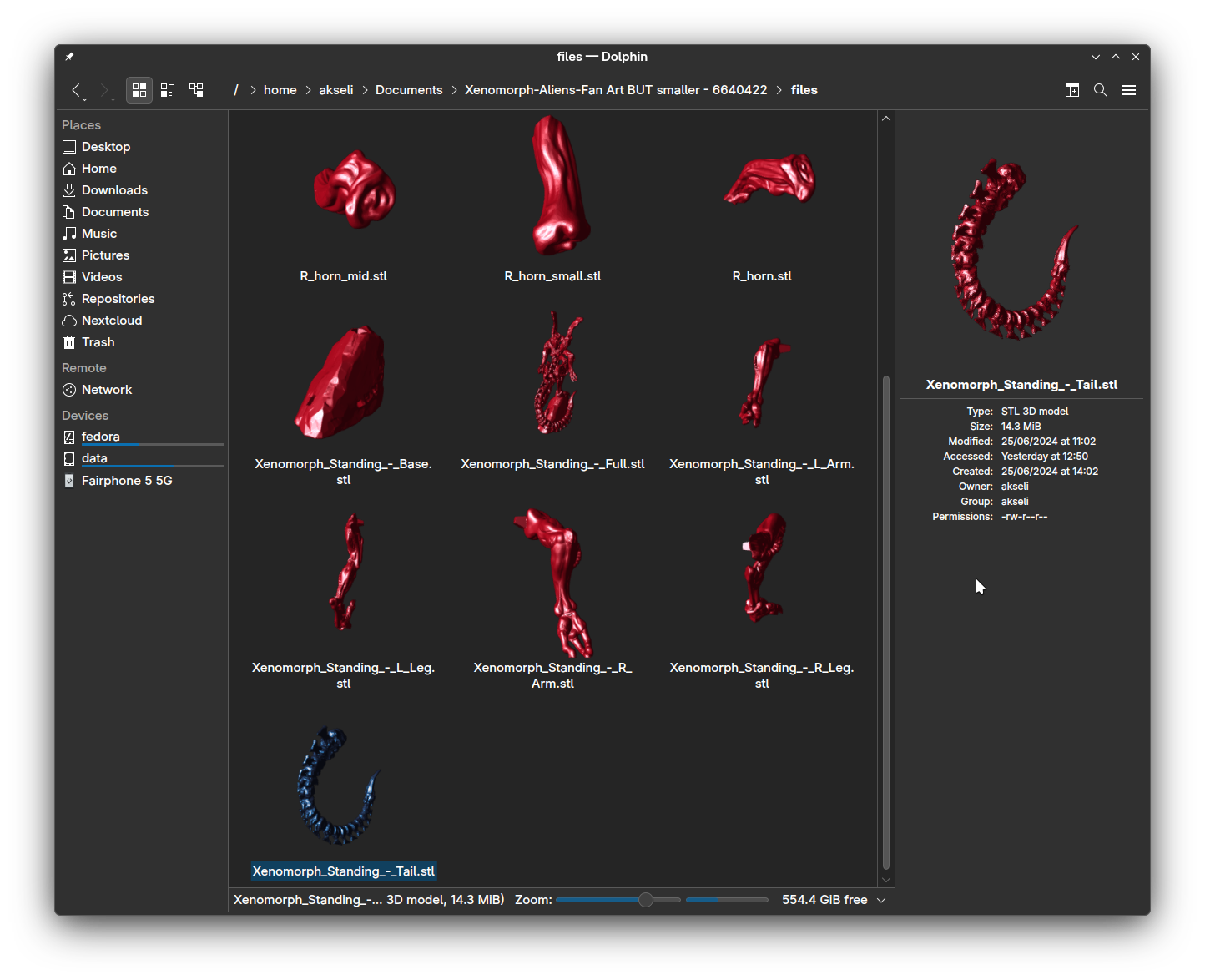 Screenshot of a Xenomorph STL files